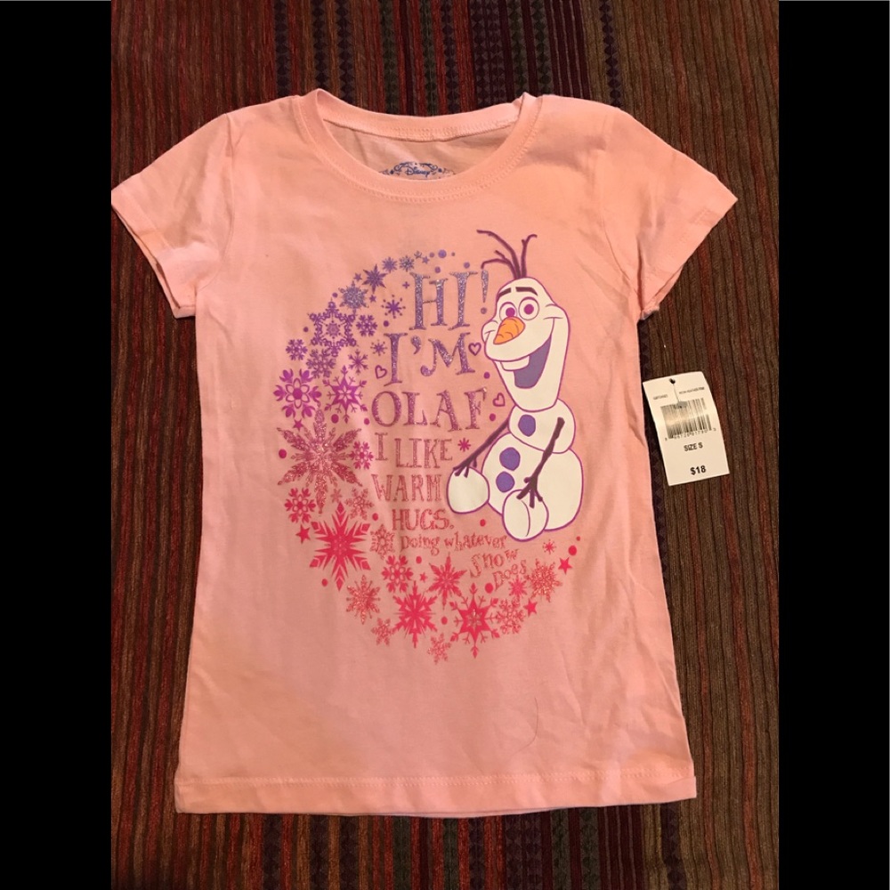 NWT. Disney Olaf Young Girls T-shirt.  Heather Pink in Size Small.